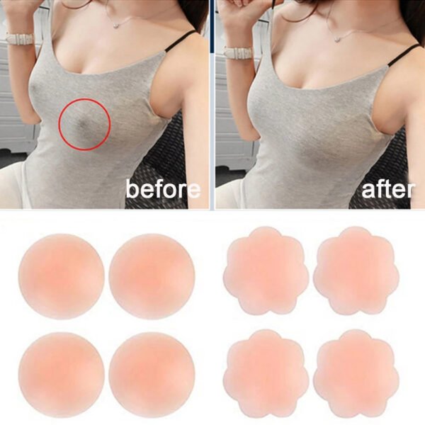 1 Pair Cool Reusable Self-Adhesive Silicone Pad Cover Pad Natural Color Nipple Stickers - Image 4