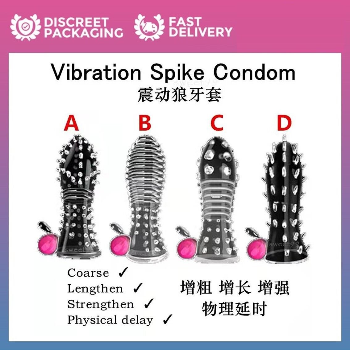 Premium Vibrate Crystal Spike Condom Men Enlarger Sleeve - Image 2